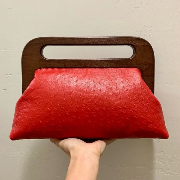 Vintage Style Handmade Genuine Embossed Leather Large Wooden Frame Bag/Crossbody - Picture 1 of 16